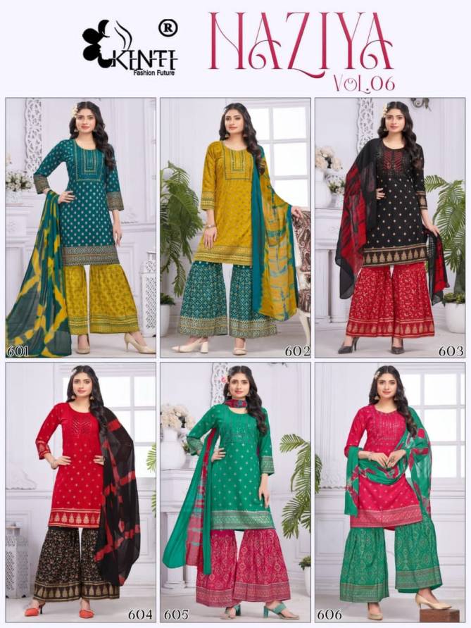 Naziya Vol 6 By Kinti Rayon Printed Sharara Readymade Suits Wholesale Market In Surat
